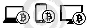 Bitcoin notebook smartphone computer vector icon set