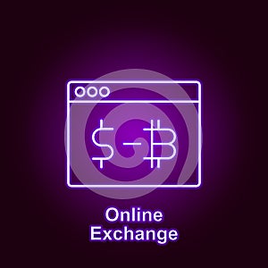 bitcoin online exchange outline icon in neon style. Element of cryptocurrency illustration icons. Signs and symbols can be used