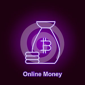 bitcoin online money outline icon in neon style. Element of cryptocurrency illustration icons. Signs and symbols can be used for