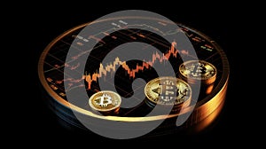 Bitcoin Online Trading Chart Background Bronze Black. Generative AI photo