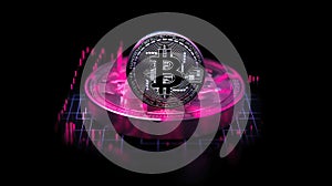 Bitcoin Online Trading Chart Background Pink Black. Generative AI photo