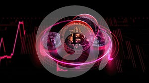 Bitcoin Online Trading Chart Background Pink Black. Generative AI photo