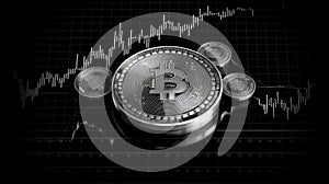 Bitcoin Online Trading Chart Background Silver Black. Generative AI photo