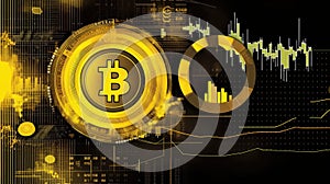 Bitcoin Online Trading Chart Background Yellow Black. Generative AI photo
