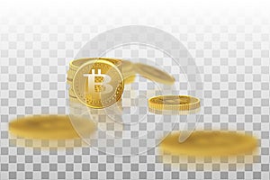 Bitcoin. Physical bit coin. A digital currency. The cryptocurrency. Gold coin with the bitcoin symbol isolated on a