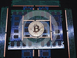 Bitcoin and pile of ram memory