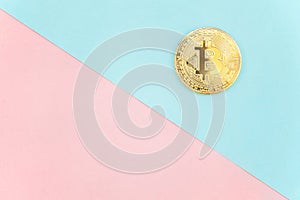 bitcoin on pink and blue background