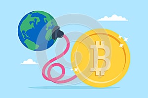 Bitcoin power plug absorbing energy from earth in flat design