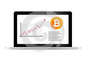 Bitcoin prediction chart on laptop, editable vector illustration