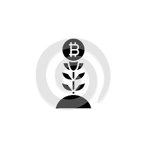 Bitcoin price growth black icon concept. Bitcoin price growth flat vector symbol, sign, illustration.