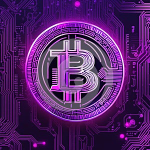 Bitcoin (purple theme). Cryptocurrency. Financial freedom. P2P network. Bull Market
