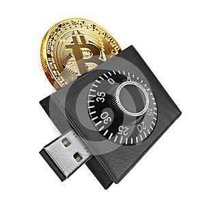 Bitcoin in a purse with USB connector and code lock