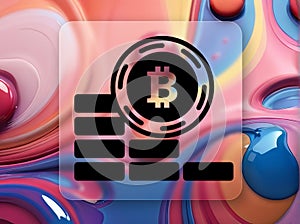 Bitcoin raises icon on glass morphism effect with liquid colorful painting background