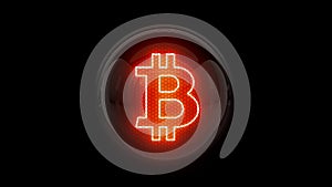 Bitcoin. Red bitcoin logo. Nixie tube indicator. Gas discharge indicators and lamps. 3D. 3D Rendering