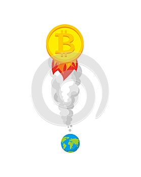 Bitcoin rocket. Growth of price of crypto currency.