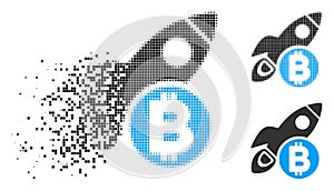 Fragmented Dot Halftone Bitcoin Rocket Icon