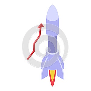 Bitcoin rocket icon, isometric style