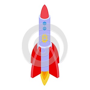 Bitcoin rocket icon, isometric style