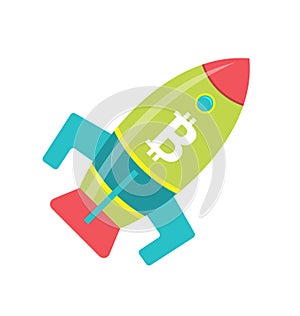 Bitcoin Rocket Ship Launching Into Space, Cryptocurrency, Virtual Currency