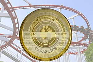 Bitcoin with roller coaster in the background