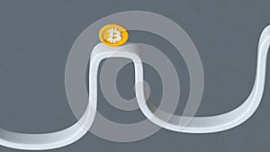 Bitcoin on rollercoaster zigzag up ride 3D render