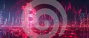 Concept Bitcoin, cryptocurrency, Bitcoins Bullish Symphony A Futuristic Financial Skyline photo