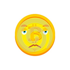 Bitcoin sad emoji. Cryptocurrency sorrowful emotions. panicked Vector illustration