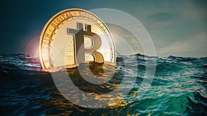 Bitcoin in the wild waves of the Sea photo