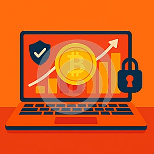 Bitcoin Security and Growth on Laptop Screen, AI generated