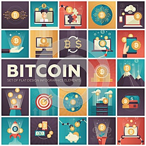 Bitcoin - set of colorful flat design infographics elements