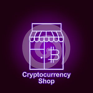 bitcoin shop store outline icon in neon style. Element of cryptocurrency illustration icons. Signs and symbols can be used for web