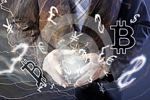 Bitcoin sign digital currency, futuristic digital money, blockchain technology concept