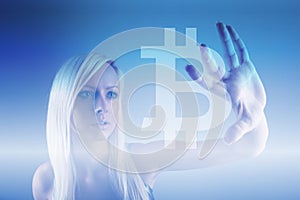 Bitcoin sign digital currency, futuristic digital money, blockchain technology concept