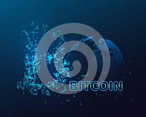 Bitcoin sign with glowing explosion effect