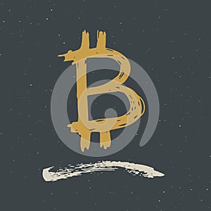 Bitcoin sign icon brush lettering, Grunge calligraphic symbols, vector illustration