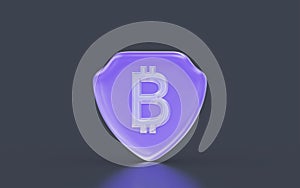 bitcoin sign with security shield minimalistic look on dark background