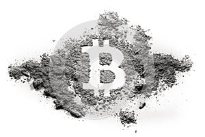 Bitcoin sign symbol made in ash, dust or dirt