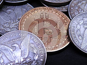 Bitcoin between Silver Morgan Dollars