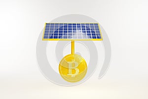 Bitcoin with Solar cell panel isolate on white background, 3d illustration