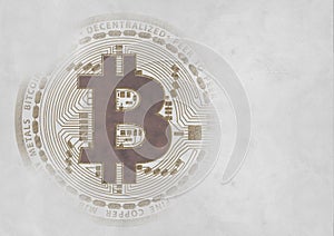 Bitcoin stamp on grayish background photo