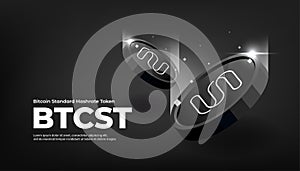 Bitcoin Standard Hashrate Token BTCST coin crypto currency themed banner. BTCST icon on modern black color background