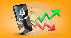 Bitcoin, stock market trend abstract concept, vector illustration