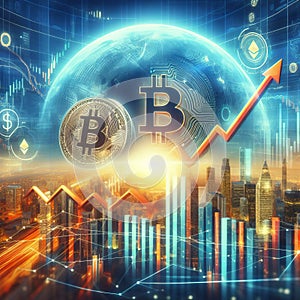 Bitcoin Surge Over Cityscape