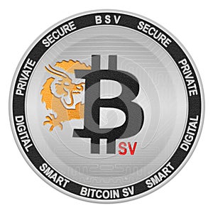 Bitcoin SV coin isolated on white background; Bitcoin SV BSV cryptocurrency