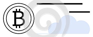 Bitcoin Symbol with Cloud Computing Concept and Minimalistic Design Elements