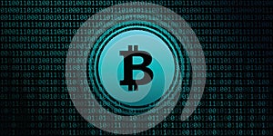 Bitcoin symbol crypto currency with binary code background
