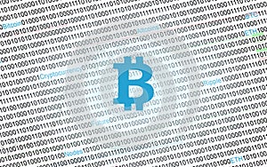 Bitcoin symbol on digital binary code background