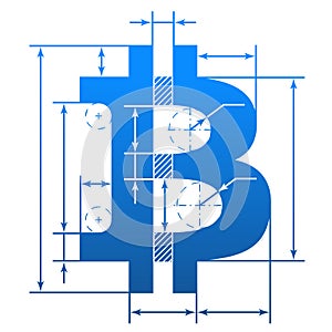 Bitcoin symbol with dimension lines