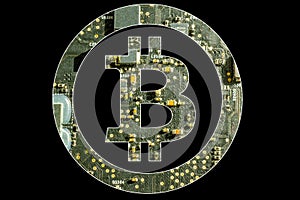 Bitcoin symbol with electronic background photo