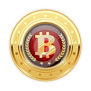 Bitcoin symbol on gold medal - cryptocurrency icon